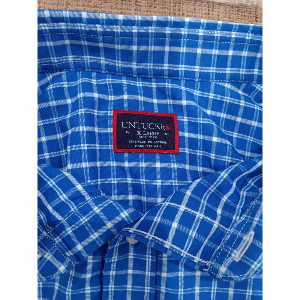 Men's Untuckit XL Blue Plaid Long Sleeve Button up 2487 - Picture 2 of 11